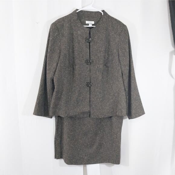 DRESSBARN WOMAN! BLACK & CREAM MARLED WEAVE 2 PC JACKET & SKIRT SUIT SET! SZ 18W - Picture 3 of 14